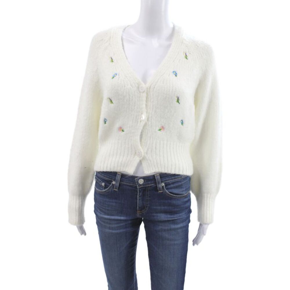 English Factory Womens Cardigan White Floral V-Neck Long Sleeve Size XS
